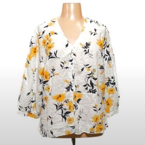 3X LIZ CLAIBORNE Cotton Blend Floral Button Down Peplum Blouse